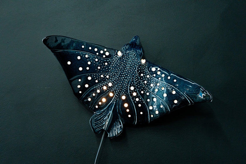 Eagle Ray Ceramic Wall Light – Handmade Ocean-Inspired Lamp
